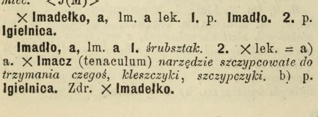 Słownik warszawski, t. II, стр. 80 — статьи Imadełko и Imadło