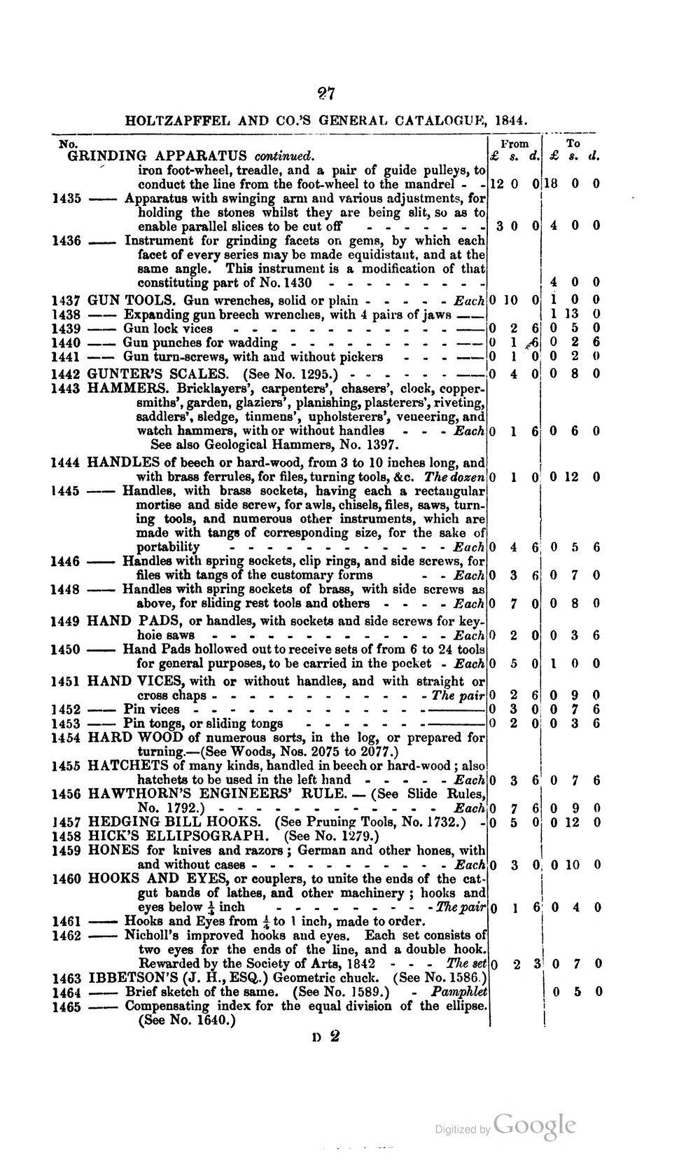 Holtzapffel & Co., «General Catalogue», 1844 — стр. 27