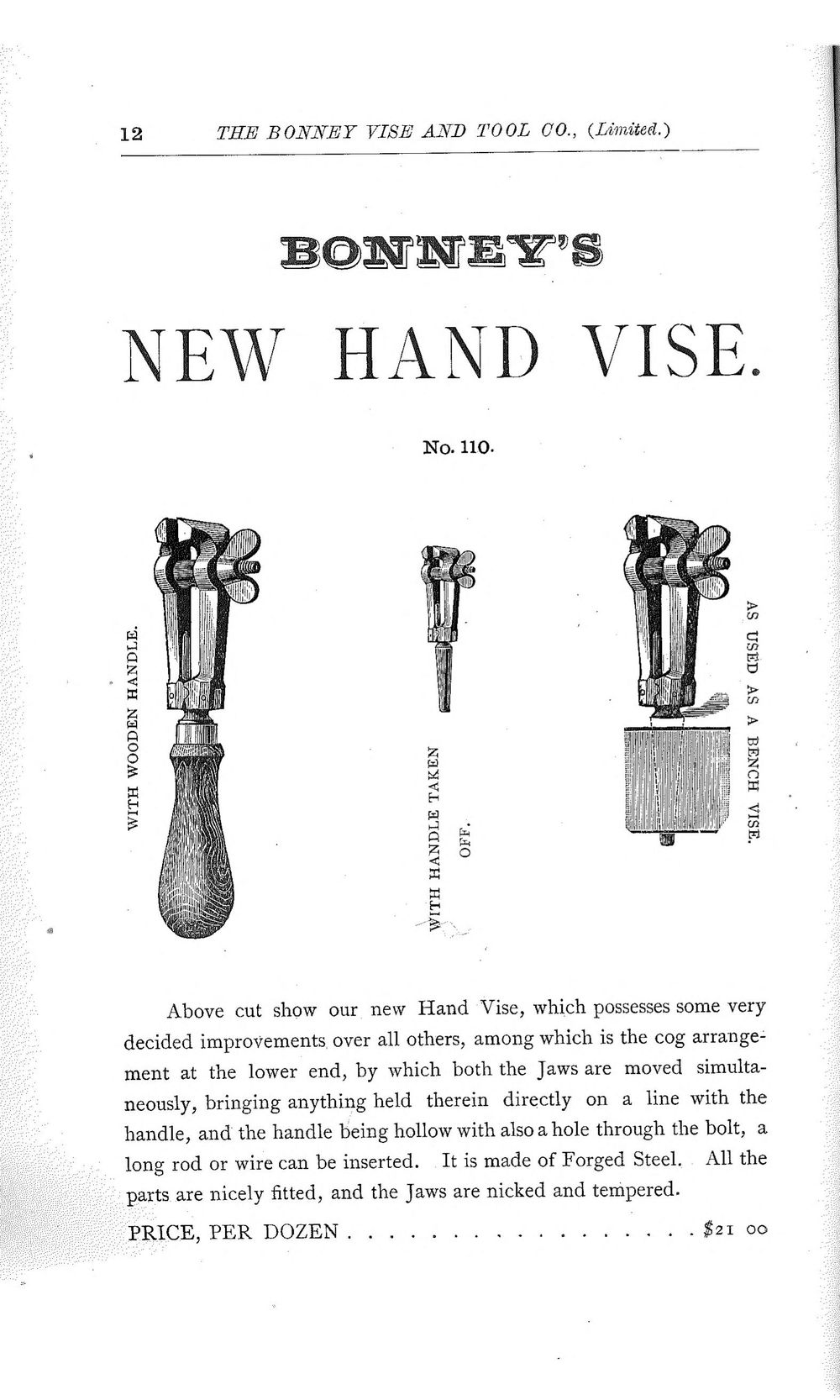 Bonney Vise and Tool Co., каталог 1886 года, стр. 12