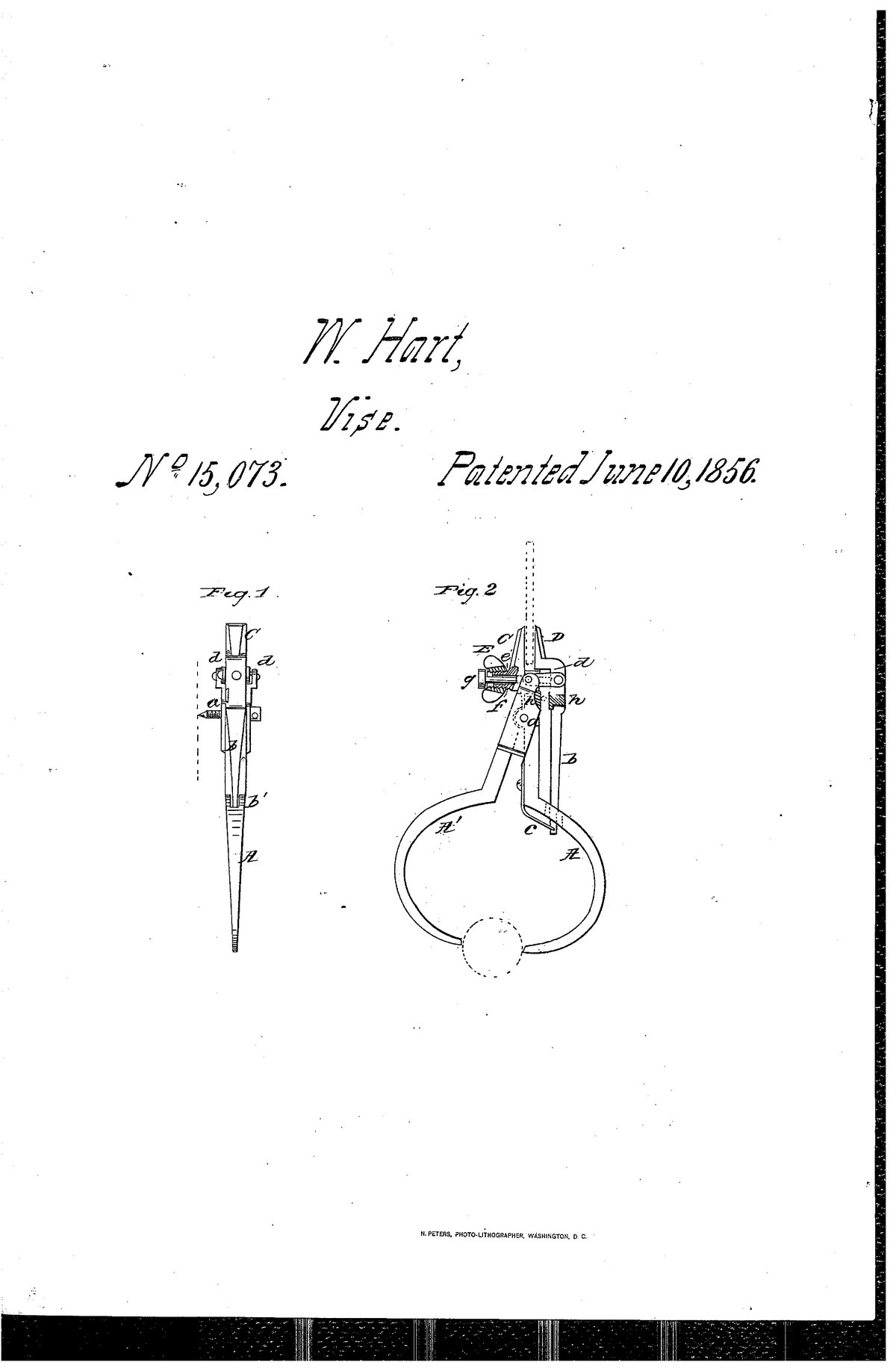 Патент США 15,073 — W. Hart — Combination Hand Vise and Calipers