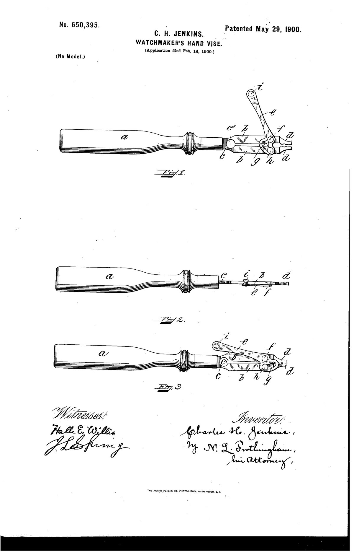 Патент США 650,395 — C. H. Jenkins — Watchmaker’s hand-vise