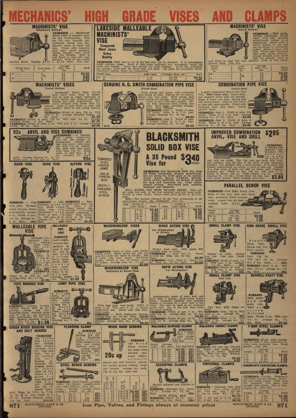 Montgomery Ward & Co., каталог № 84, 1916 год, стр. 871