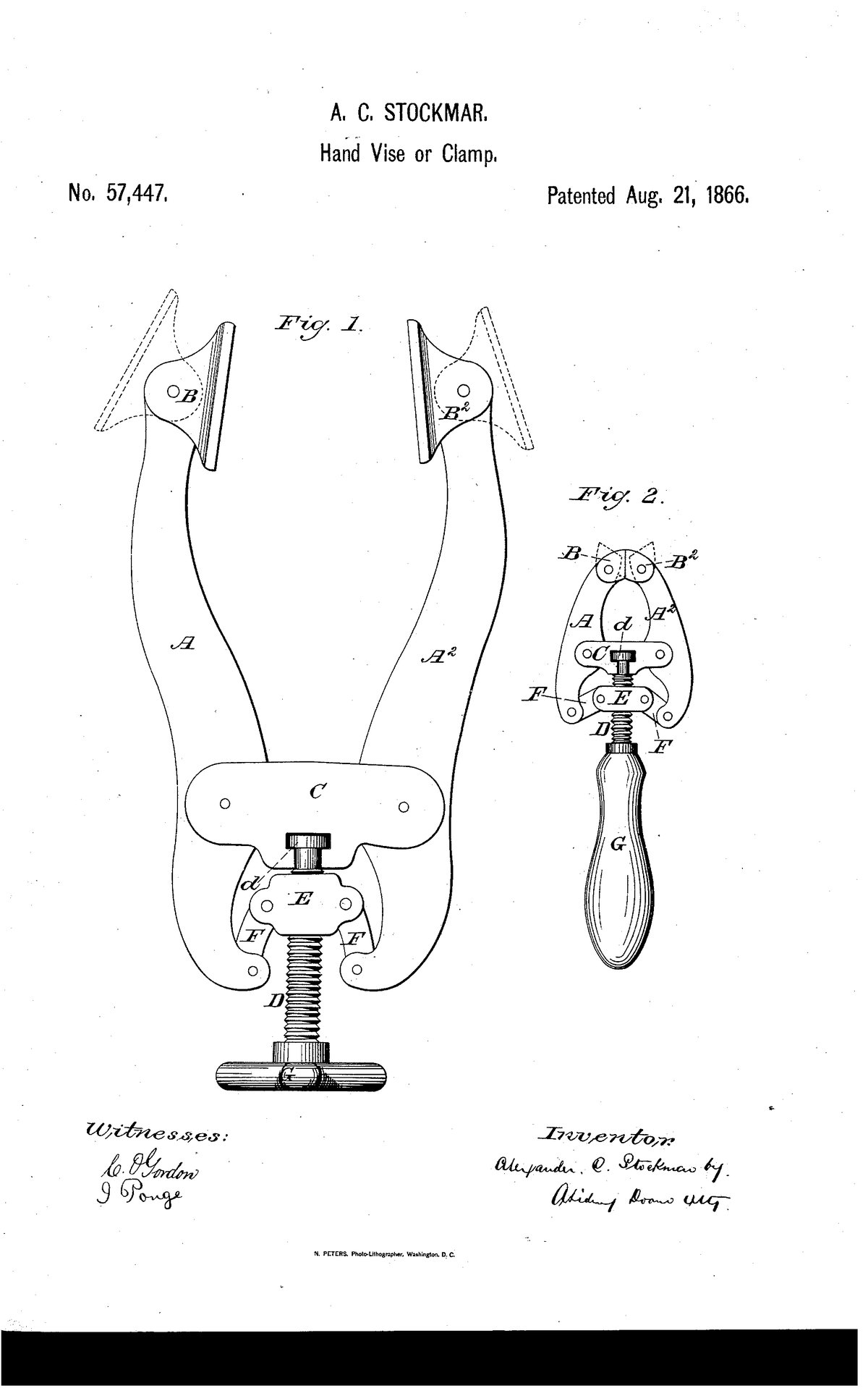 Патент США 57,447 — A. C. Stockmar — Improvement in Hand Vises or Clamps