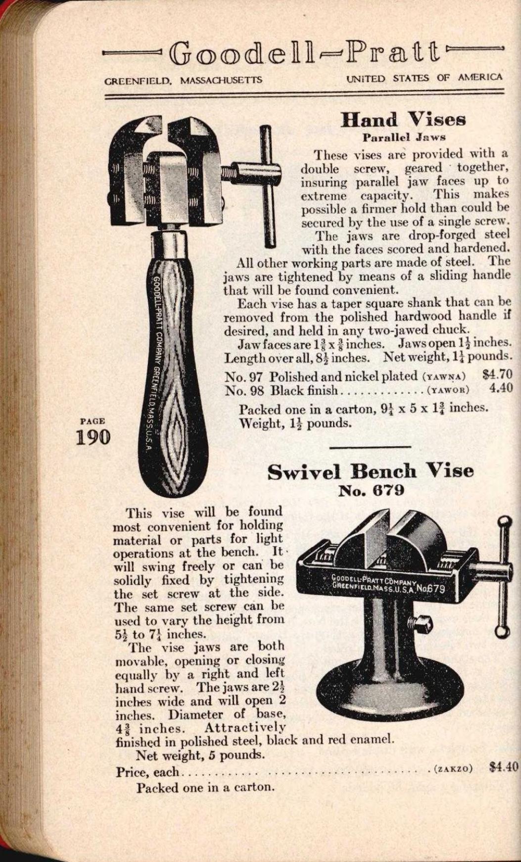 Goodell-Pratt Company, каталог № 17, 1930 год, стр. 190–191