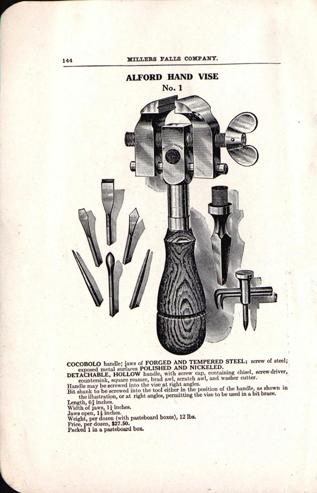 Millers Falls Company, «Catalogue H», 1912 год, стр. 144–146